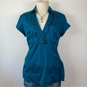 Teal V-Neck Women Top